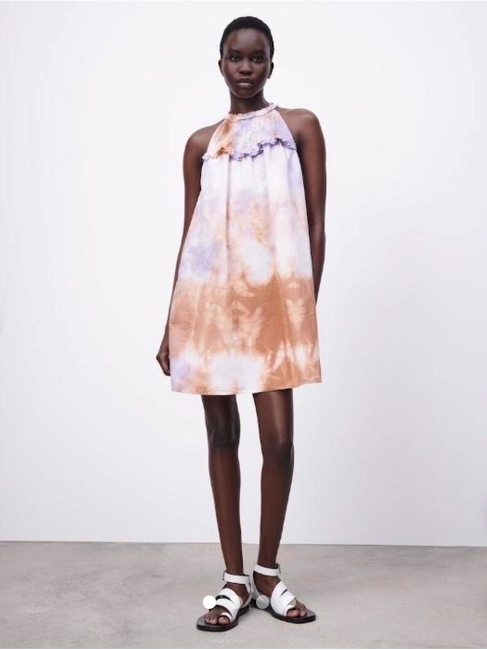 Zara Tie Dye Mini Dress with Crochet Halter Neckline Size Medium